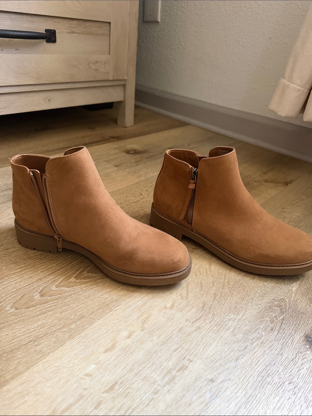 Esprit Tan Suede Ankle Booties with Side Zip